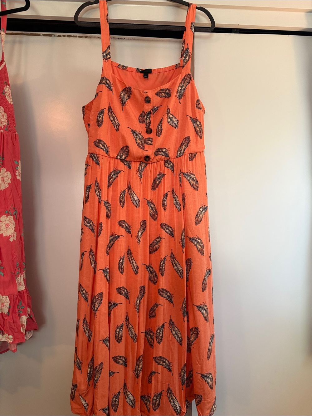 torrid coral Feather-Print Midi Sundress